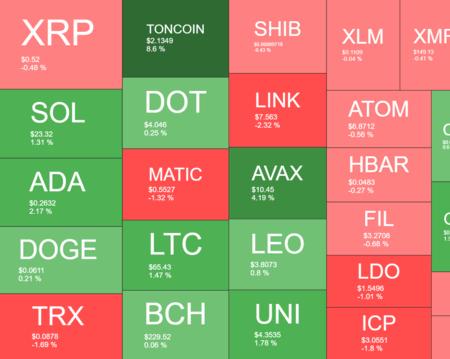 Toncoin вырос на 9% за день. Как ведут себя остальные монеты?